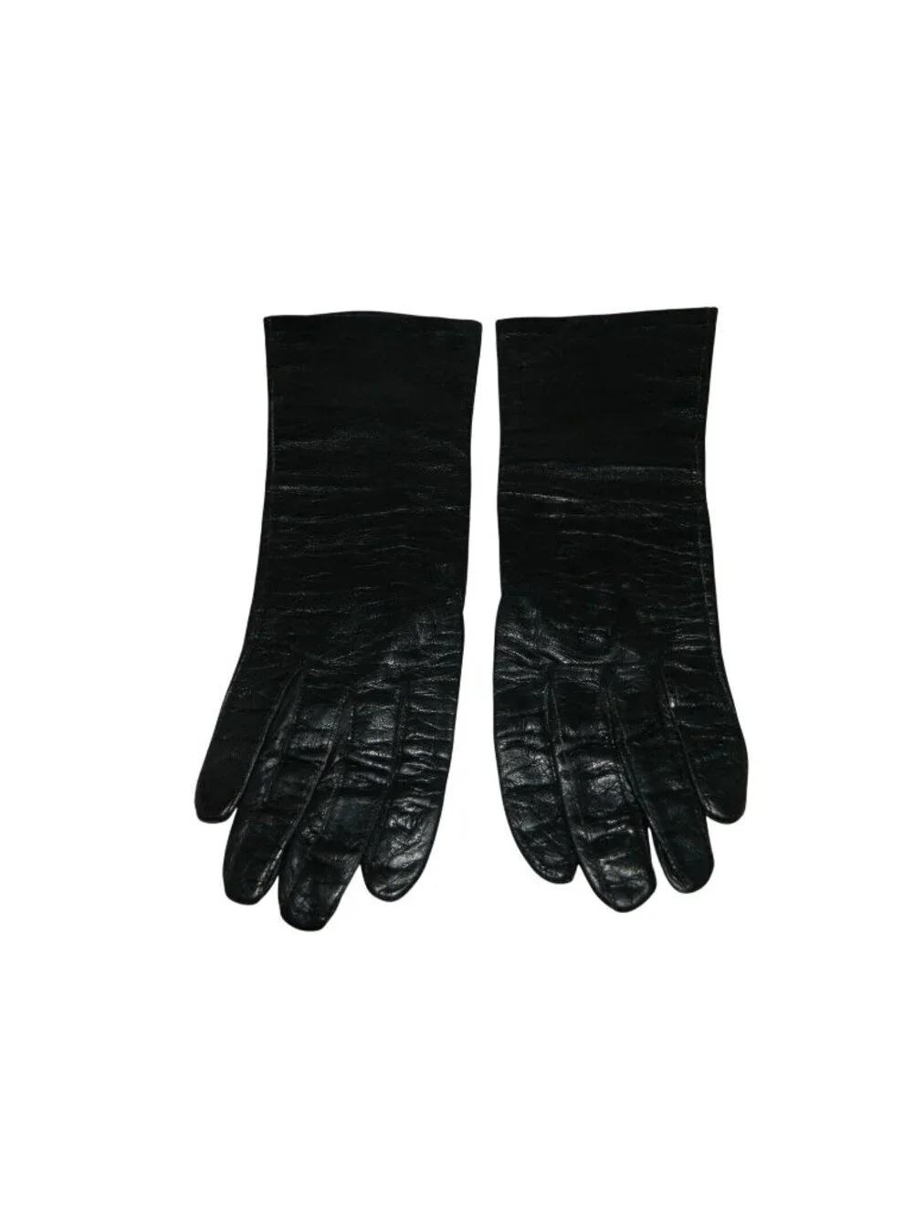 VTG NOS Le Gant Trefousse French Black Leather Tailored Gloves Silk Lined Size 6